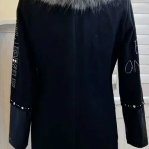 Tricotto Black Coat with Gray Faux Fur Accents - Picture 2 of 5